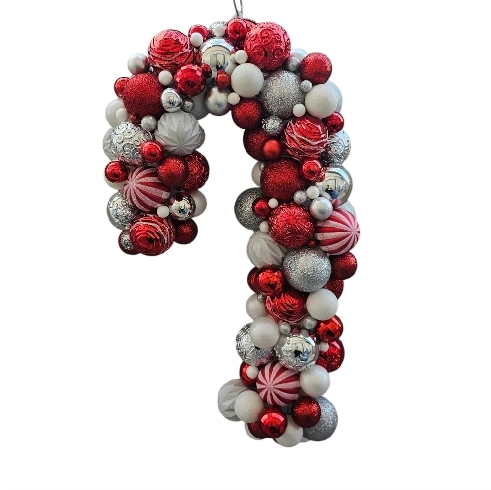 Handmade Christmas Ornament Candy Cane Wreath. Red and white holiday decor